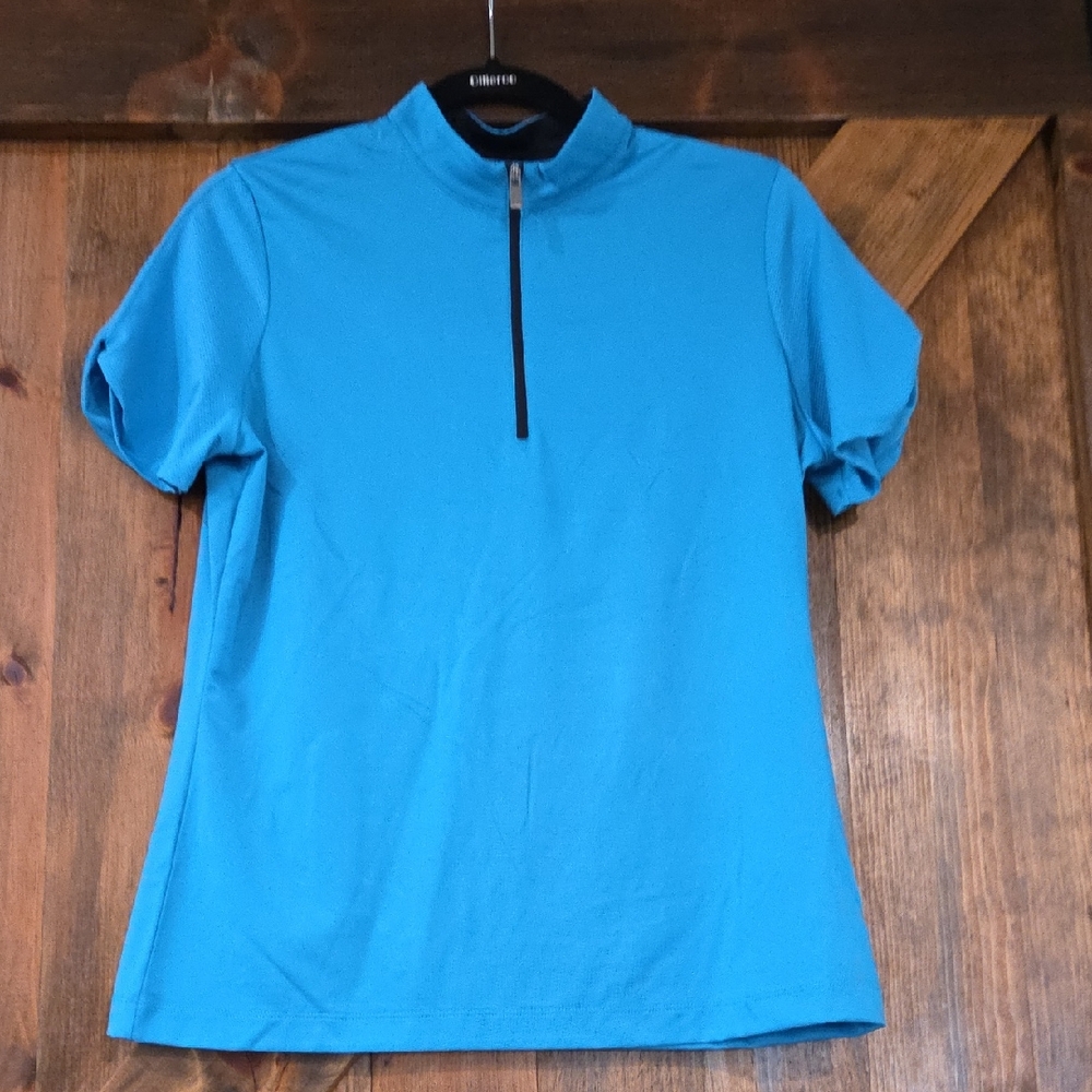 Tail White Label Ladies Blue‎ Half Zip Golf Top Textured Sheer Sleeve Medium